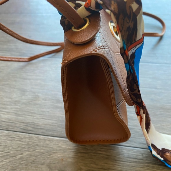 Mini Quilted Embossed Scarf Decor Satchel Bag Brown - Picture 7 of 10